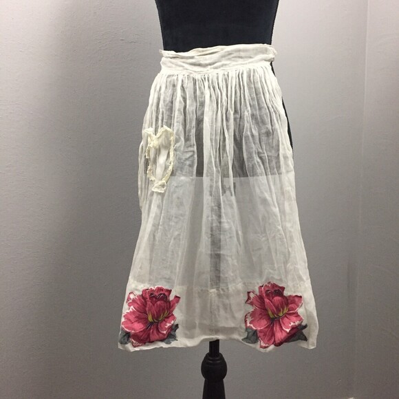 Other - Vintage Sheer Pink Floral Handmade Apron Applique